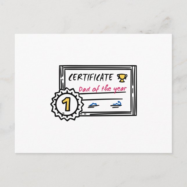 Dad of the Year certificate father's day Award Postcard (Front)