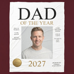 Dad Of The Year Photo (White Only) Fleece Blanket
