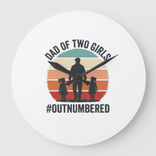 Dad of Two Girls Outnumbered Vintage Family Shirt_ Large Clock