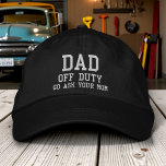 Dad Off Duty Simple Modern Typography Custom Embroidered Hat<br><div class="desc">Dad Off Duty Simple Modern Typography Custom Embroidered Baseball Cap features the simple modern embroidered text "Dad,  off duty,  Go ask your mum". Perfect as a gift for Dad for Father's Day,  Christmas,  birthday and more. Created by Evco Studio www.zazzle.com/store/evcostudio</div>