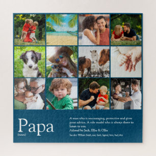 Dad, Papa, Daddy, Father Definition 12 Photo Blue Jigsaw Puzzle