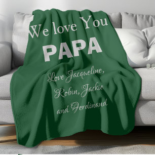 Dad Papa Daddy Father Gift Script Names Cool Green Fleece Blanket