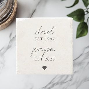 Dad & Papa EST Personalized Gift Stone Coaster