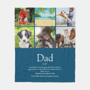 Dad Papa Father Definition 6 Photo Collage Blue Fleece Blanket