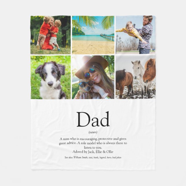 Dad Papa Father Definition 6 Photo Collage Fun Fleece Blanket (Front)