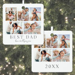Dad Photo Collage Christmas Metal Tree Decoration<br><div class="desc">Personalised "Best Dad" Square Christmas Ornament. This simple and elegant square ornament is a heartfelt way to celebrate Dad during the holiday season. The design features space for five personal photos, with "Best Dad" displayed underneath in a classic serif font. Beneath that, you can add "Love, the Kids' Names" in...</div>