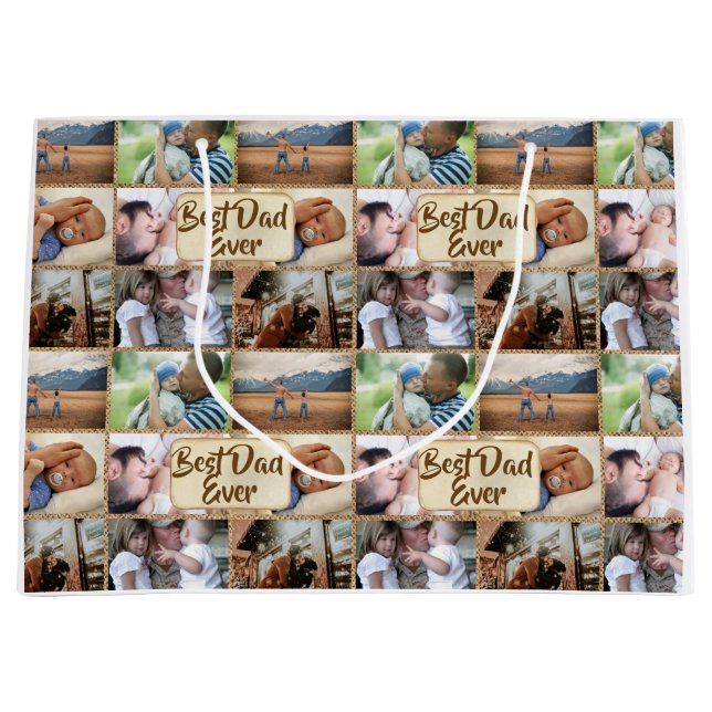 Dad photo collage DIY picture 6 pic collage Large Gift Bag (Front)