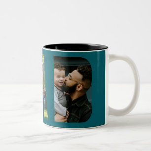 Dad Photo Collage Fathers Day Green Two-Tone Coffee Mug