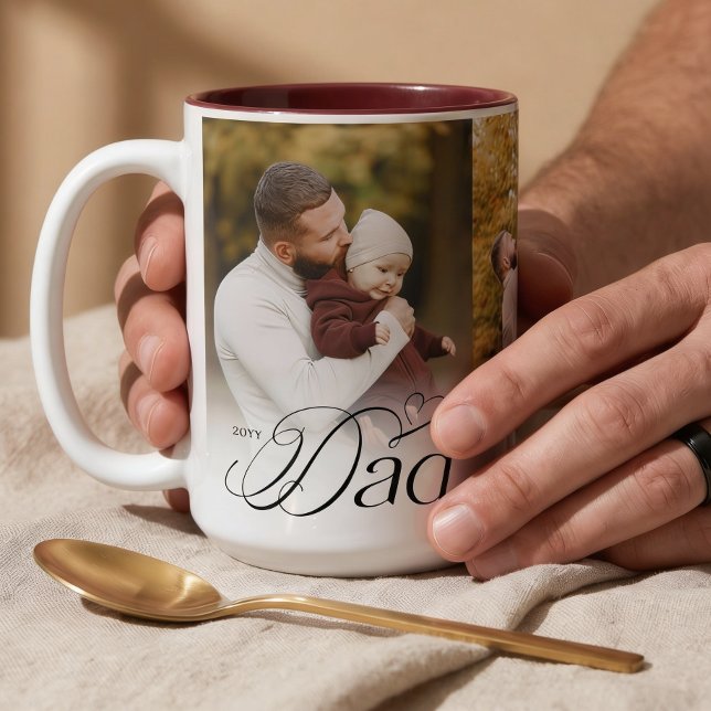 Dad Photo Collage First Father's Day Keepsake Gift Two-Tone Coffee Mug (Dad Photo Collage First Father's Day Keepsake Gift Two-Tone Coffee Mug)