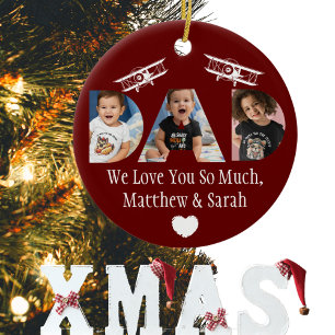 'DAD' Photo Collage of kids or family, Aviation Ceramic Tree Decoration
