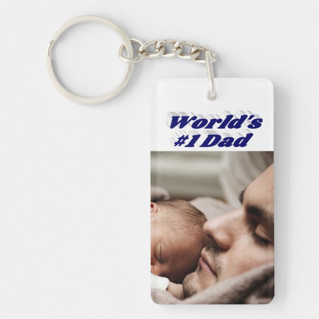 Dad Photo dark blue text   Key Ring (Front)