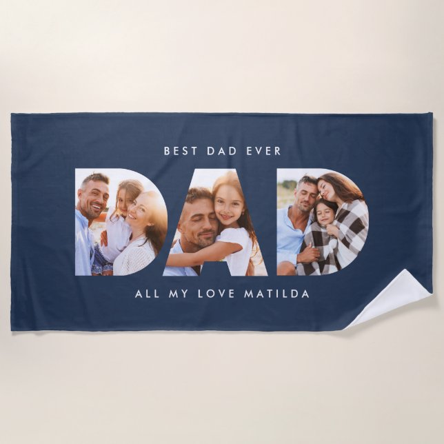Dad photo modern typography child gift beach towel (Front)
