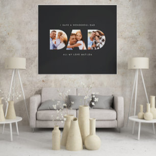 Dad photo modern typography child gift black poster
