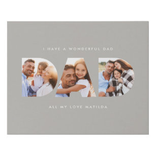 Dad photo modern typography child gift faux canvas