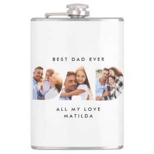 Dad photo modern typography child gift hip flask