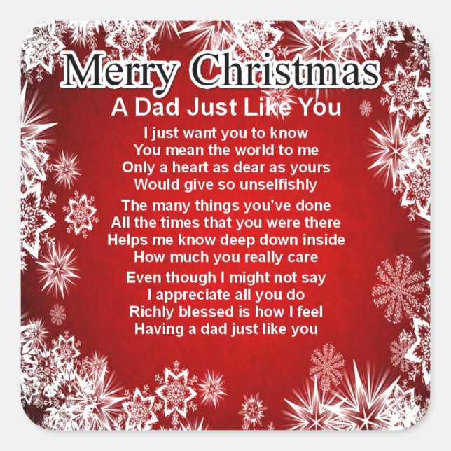 Dad Poem - Christmas Design Square Sticker (Front)