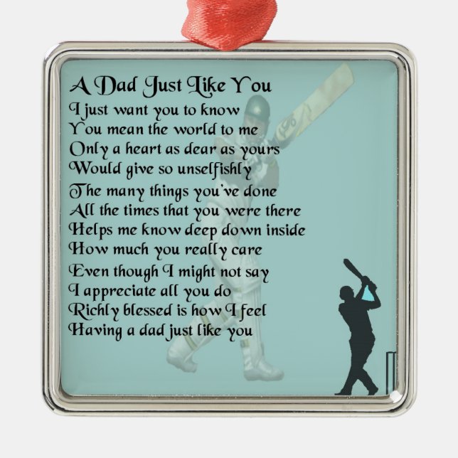 Dad Poem - Cricket design Metal Tree Decoration (Front)