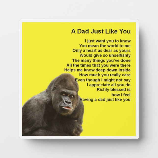 Dad  Poem Plaque  -  Gorilla  Design (Front)
