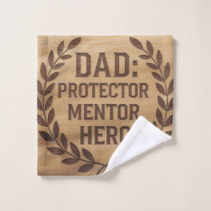 Dad: Protector, Mentor, Hero: Engraved Image Wash Cloth