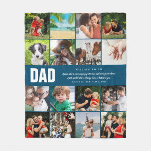 Dad Quote16 Photo Collage Blue  Fleece Blanket
