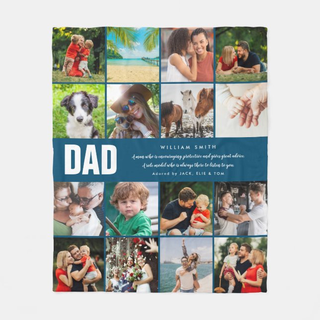 Dad Quote16 Photo Collage Blue  Fleece Blanket (Front)