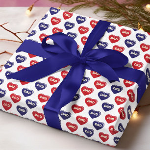 Dad Red Blue Heart Birthday Father's Day Wrapping Paper