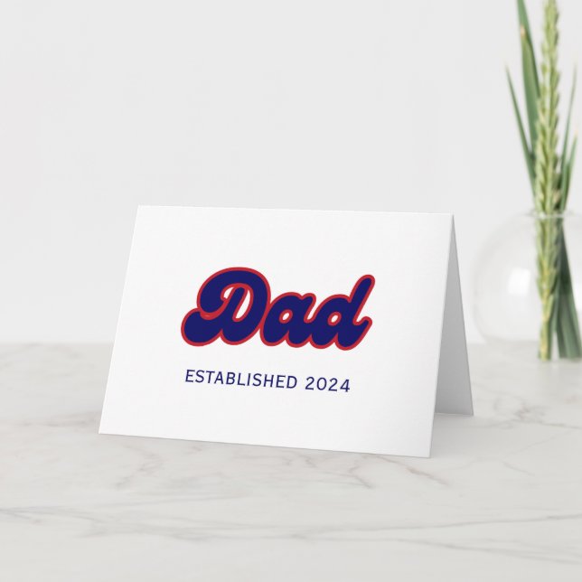 Dad retro red and blue, custom year  holiday card (Front)