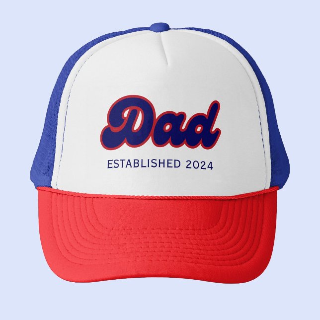 Dad retro red and blue, custom year  trucker hat (Creator Uploaded)