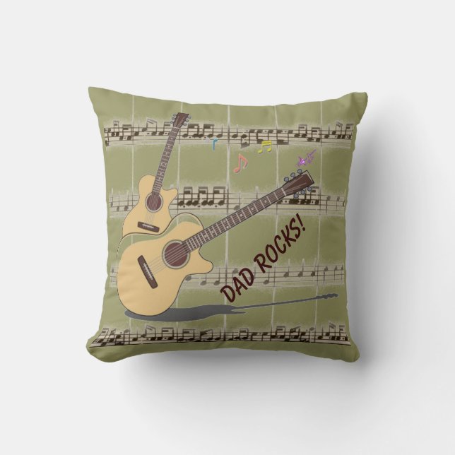 Dad Rocks! Music & Guitars Square Throw Pillow (Front)