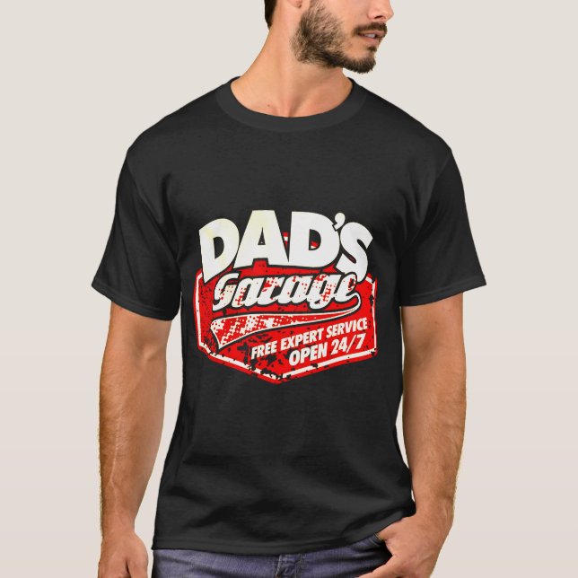 Dad_s Garage Mens Funny Car Mechanic Gift For Dad T-Shirt (Front)