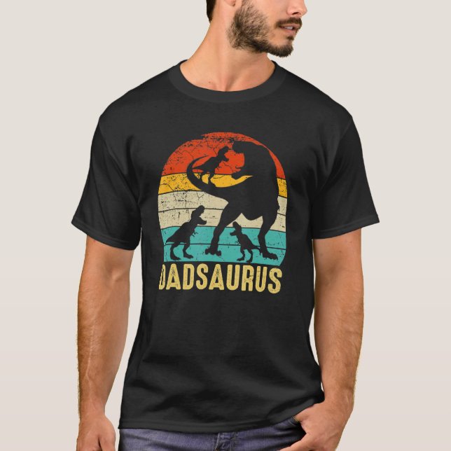 Dad Saurus Rex Daddy Dinosaur 3 Three Kids Father' T-Shirt (Front)