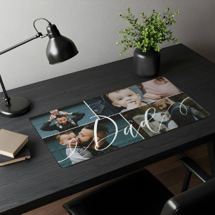 Dad Script   Happy Fathers Day 4 Photo Collage Desk Mat