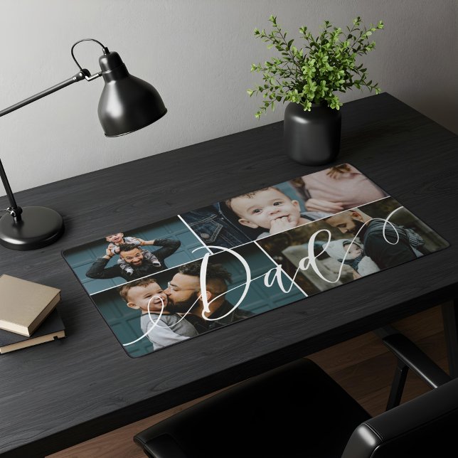 Dad Script | Happy Fathers Day 4 Photo Collage Desk Mat (Dad Script | Happy Fathers Day 4 Photo Collage Desk Mat)