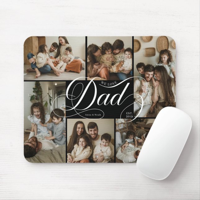 Dad Script Typography 6 Photo Collage Mouse Pad (With Mouse)