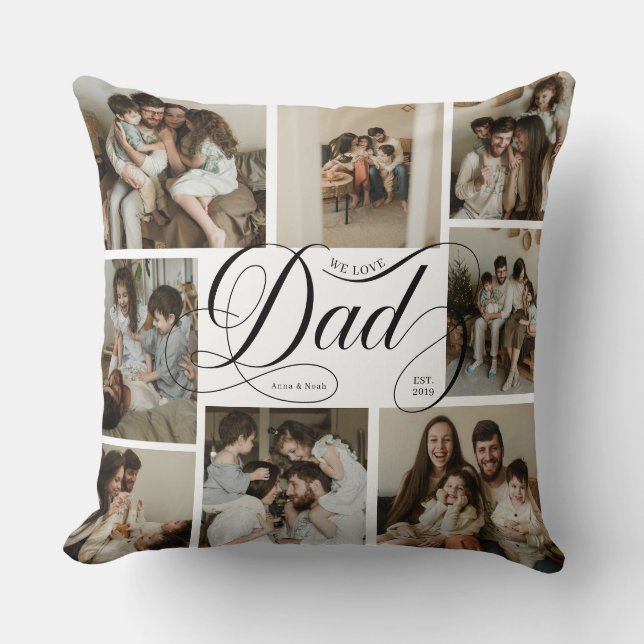 Dad Script Typography 8 Photo Collage Cushion (Front)
