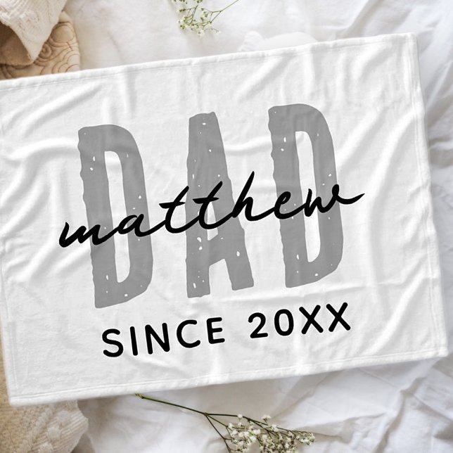 Dad Since 20XX Modern Simple Preppy Fleece Blanket (Creator Uploaded)