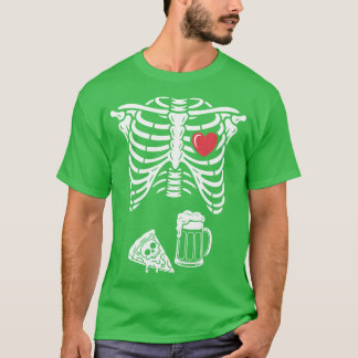 Dad Skeleton Halloween Beer Pizza Funny Pregnancy T-Shirt