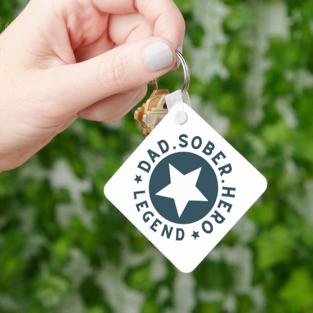 Dad Sober Legend Star Sobriety Gift Father  Key Ring (Hand)