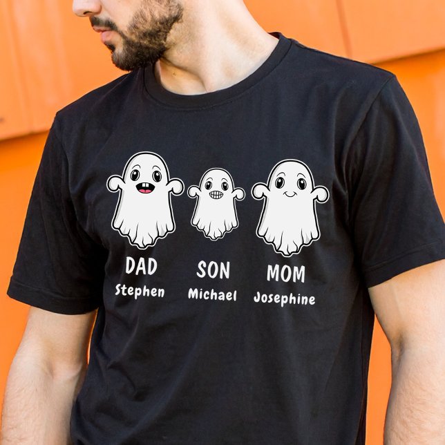Dad Son And Mum 3 Person Ghost Family Halloween T-Shirt (Disclaimer: This image is a digital mockup.)