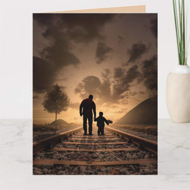  DAD & SON BIRTHDAY SUNSET TRAIN TRACKS CARD (Front)