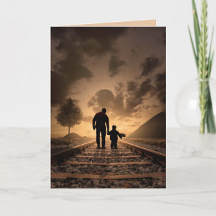 DAD & SON BIRTHDAY SUNSET TRAIN TRACKS CARD
