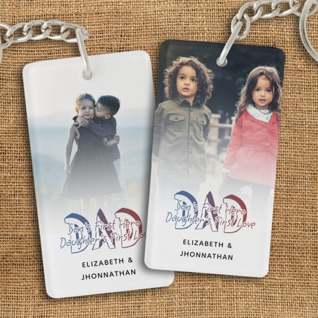 DAD Son & Daughter Quote Photo Collage Family Name Key Ring (Creator Uploaded)