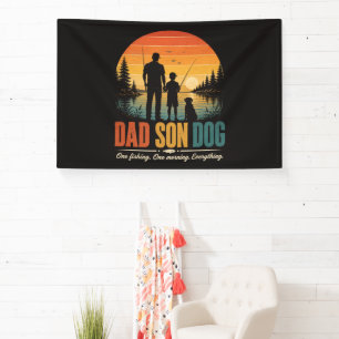 Dad Son Dog Fishing Morning Banner
