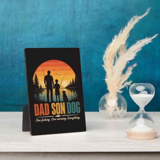Dad Son Dog Fishing Morning Plaque (Side)