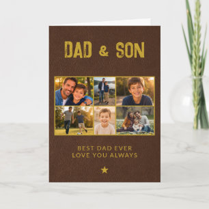 Dad & Son Faux Leather Family 6 Photo Holiday Card