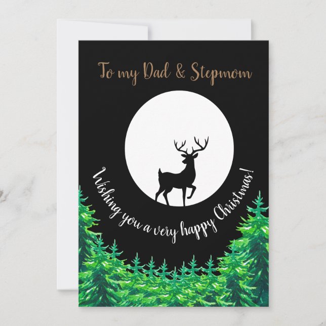 Dad + Stepmom Moonlit Stag Editable Christmas Holiday Card (Front)