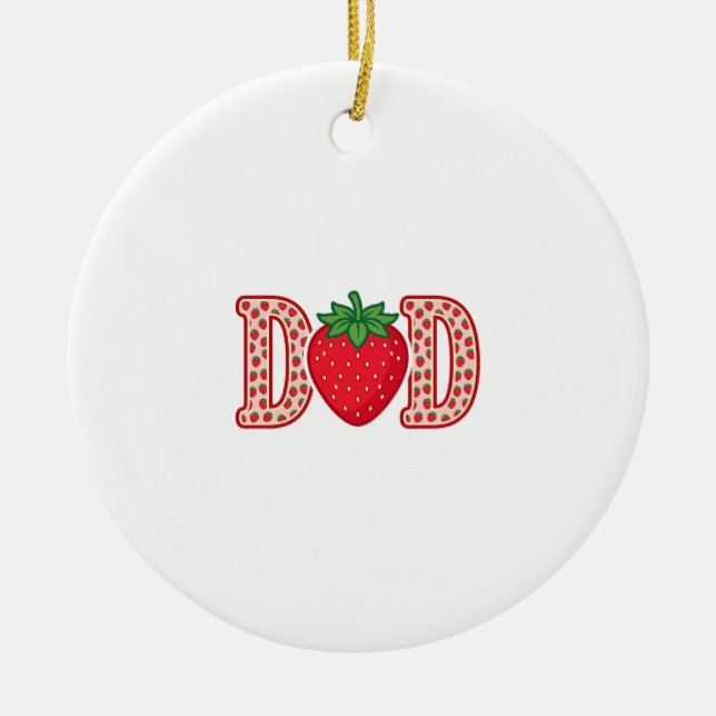Dad Strawberry Lettering Vector Shirt Design_1 Ceramic Tree Decoration (Front)