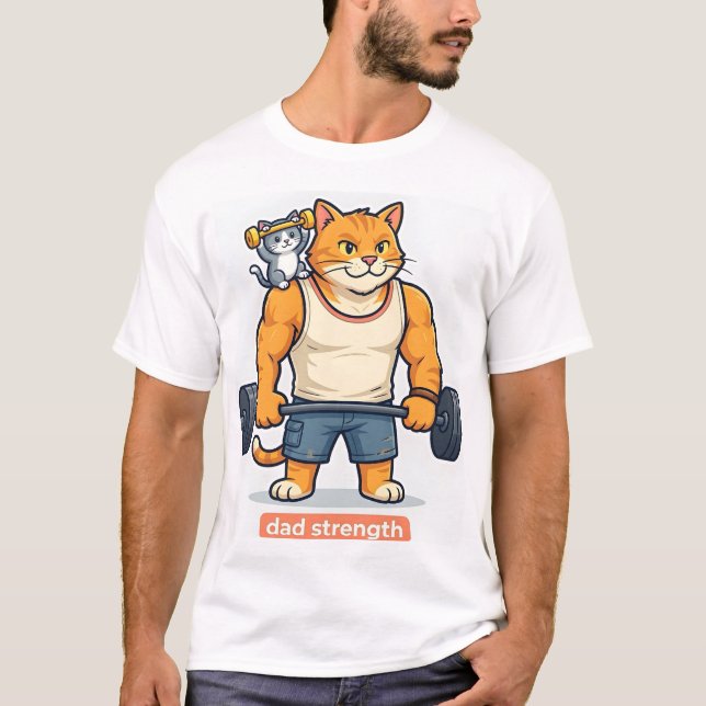 Dad Strength - Funny Gym Cat Dad T-Shirt (Front)