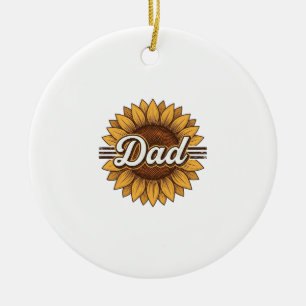 Dad Sunflower Vintage Engraving Shirt Design_1 Ceramic Tree Decoration