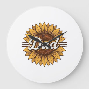 Dad Sunflower Vintage Engraving Shirt Design_1 Large Clock